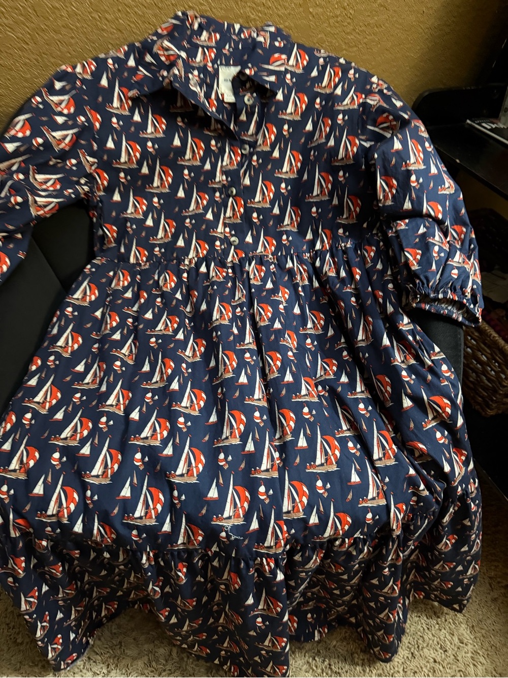 Maeve Navy Sailboat Print Button-Up dress - Picture 2 of 3